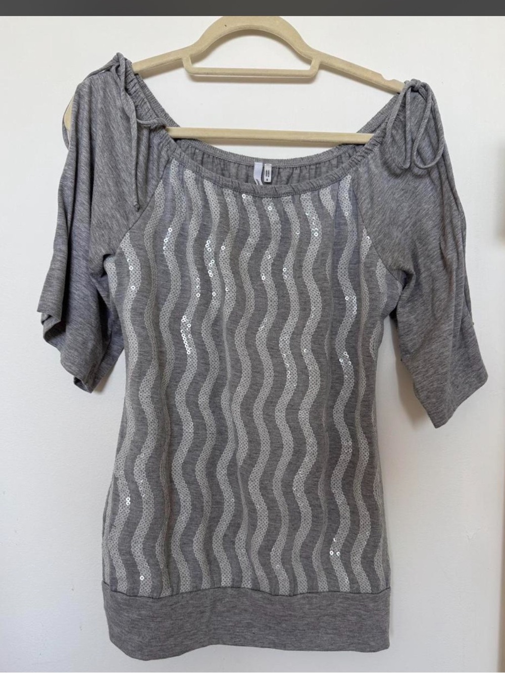 Vintage Heather Gray Sequin Wave Knit Top